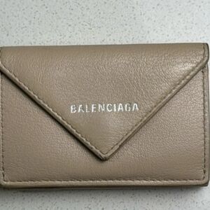 Balenciaga Tan Leather Tri-Fold Mini Wallet